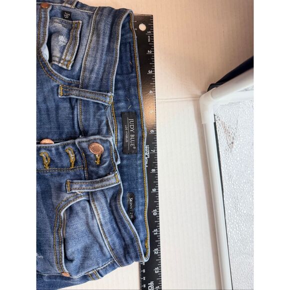 Judy Blue Jeans Women's Size 24 Skinny Fit Distressed Blue Jeans Button Fly - Picture 11 of 11